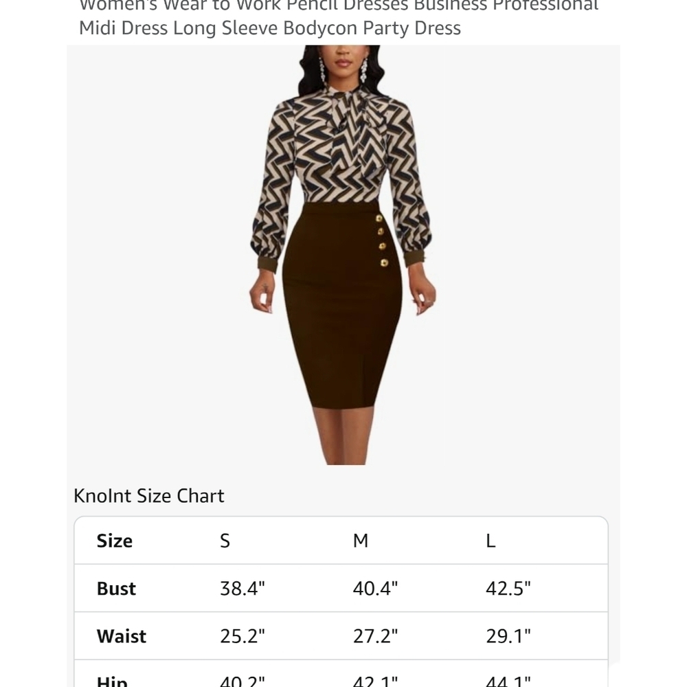 KNOLT - XX-L Classy Casual Striped Print Work Dress (A Brown) - Picture 10 of 10
